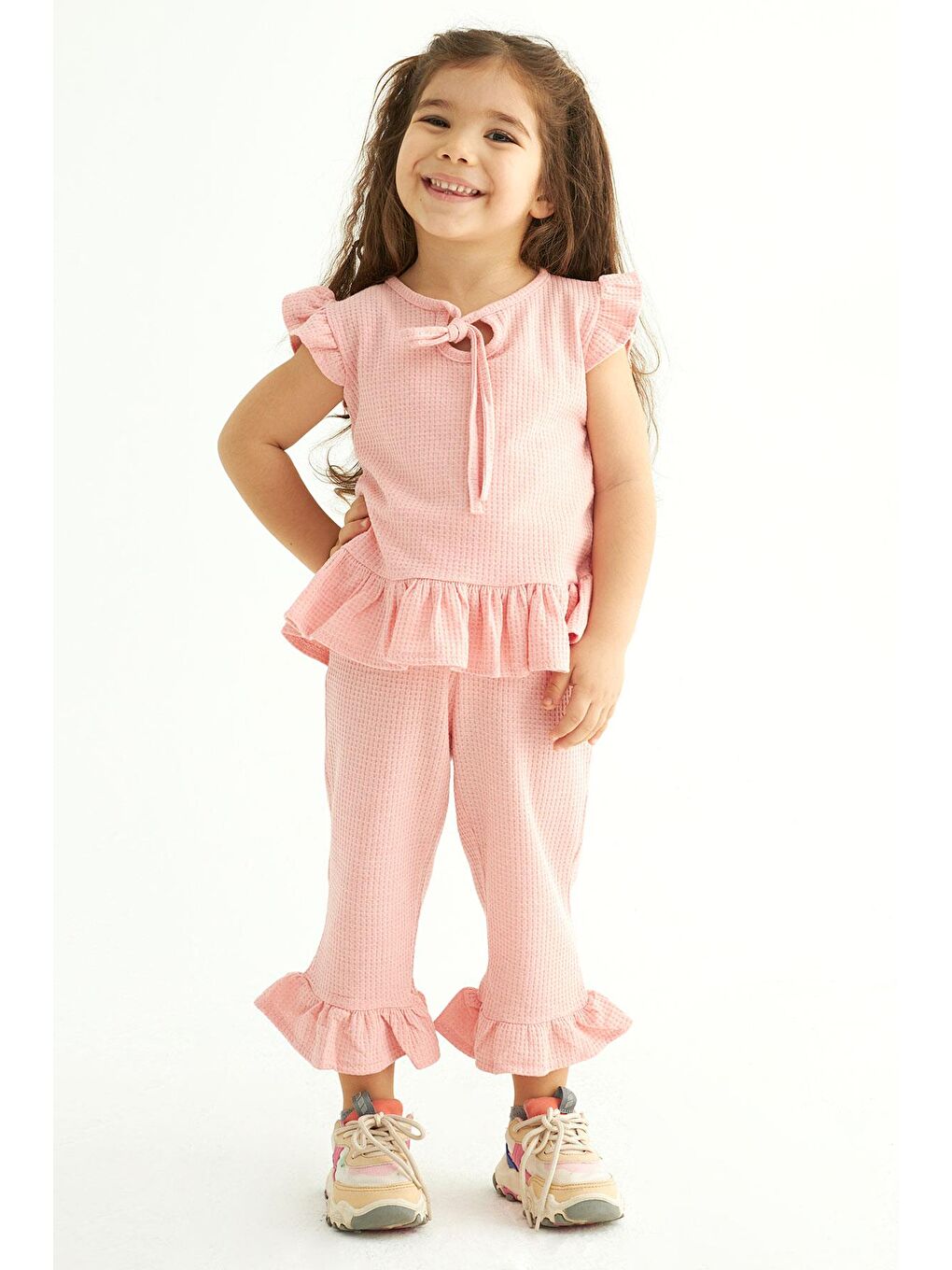 Pembe Bisiklet Yaka Kız Çocuk İkili Takım-5