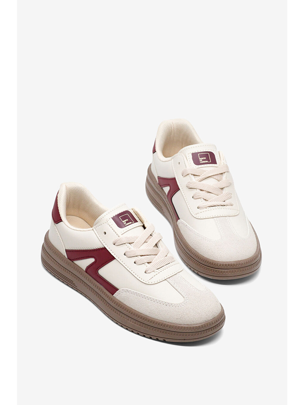 Kadın Bej Bordo Rahat Kalıp Kauçuk Taban Bağcıklı Sneaker-3