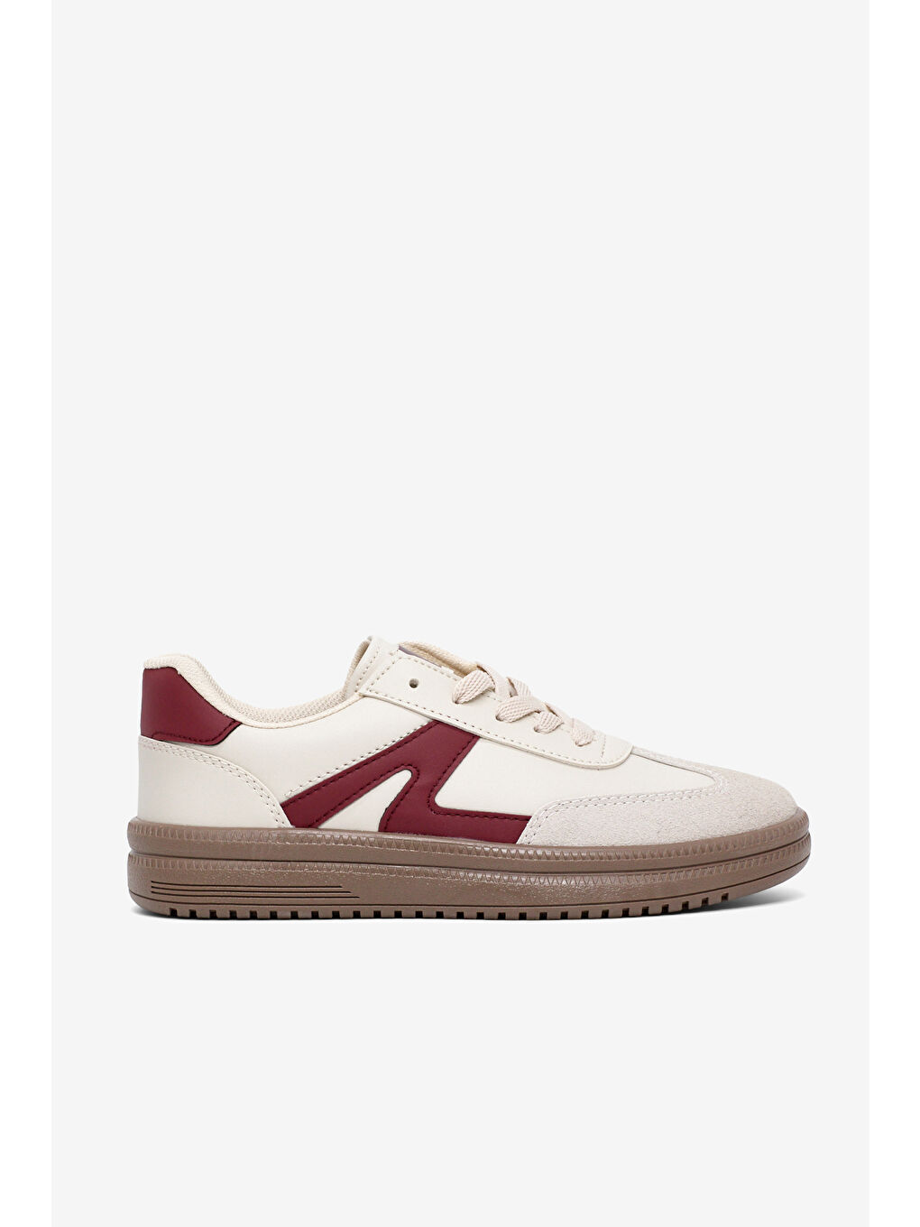 Kadın Bej Bordo Rahat Kalıp Kauçuk Taban Bağcıklı Sneaker-5