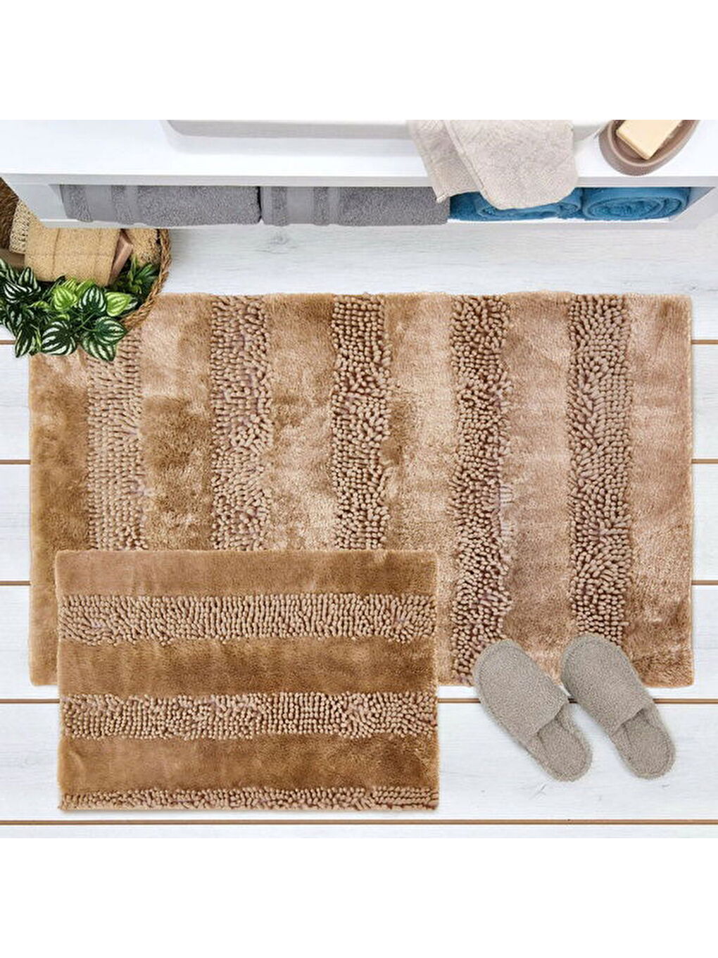 Bej Soft Line 2'li Banyo Paspası - Vizon - 60x90 cm + 45x60 cm