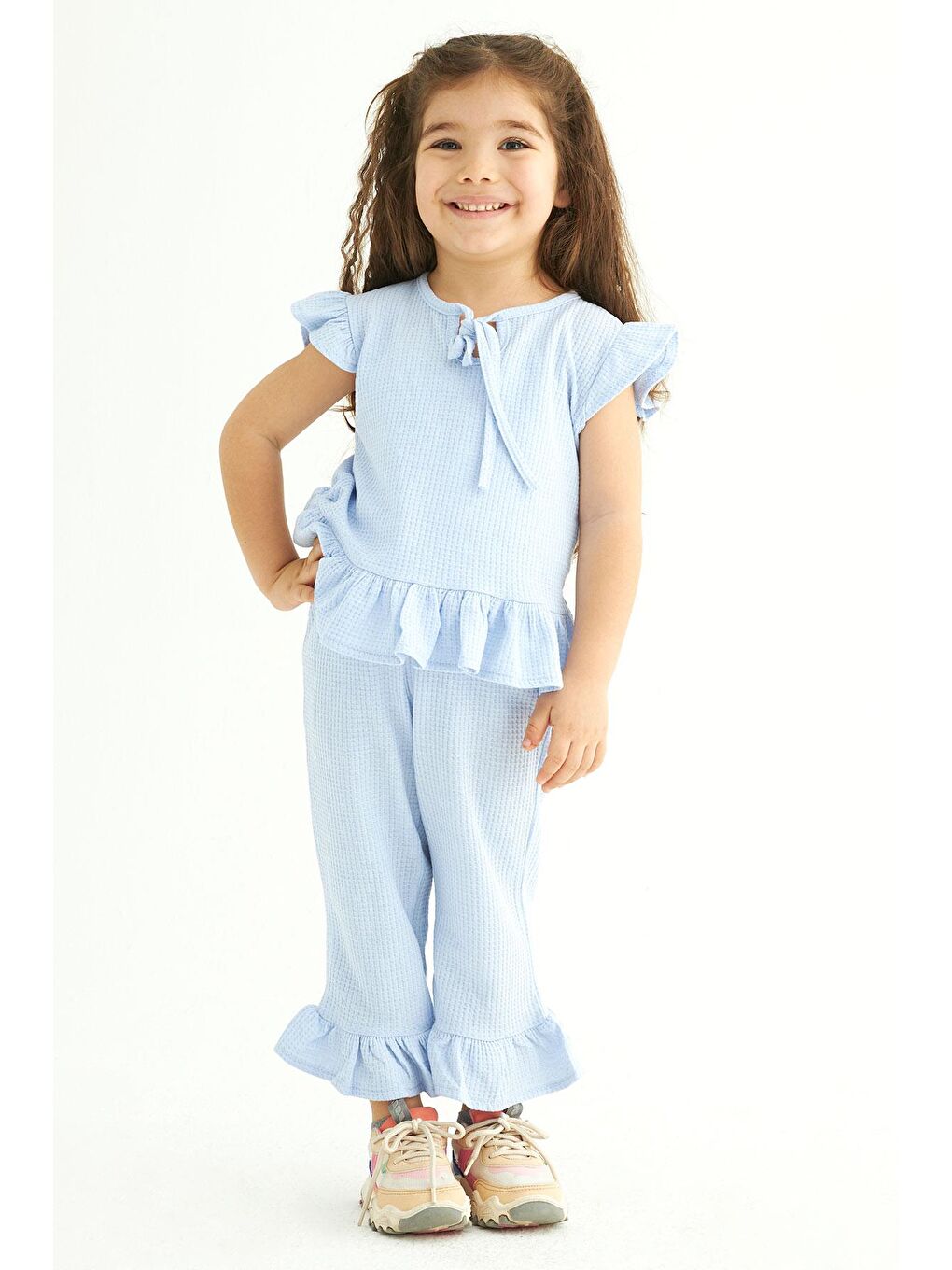 Mavi Bisiklet Yaka Kız Çocuk İkili Takım-1