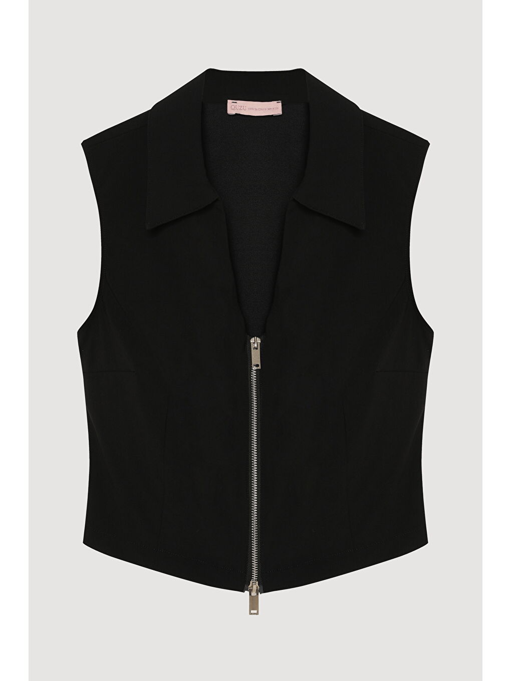 Fermuarlı Kolsuz Bluz Siyah-1