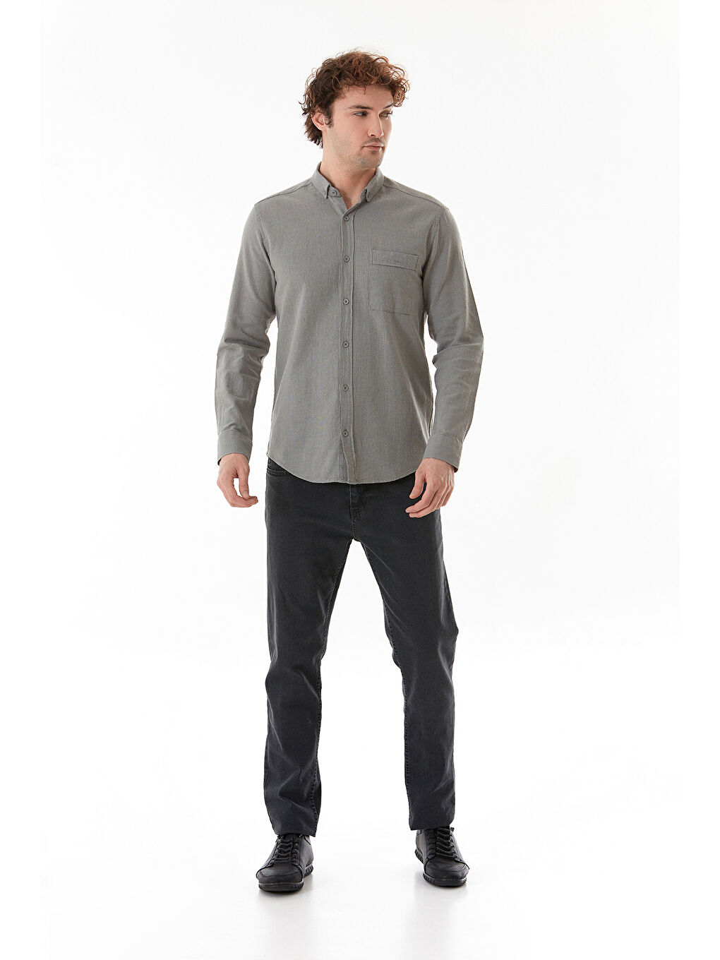 Gri Basic Tek Cepli Gömlek-1