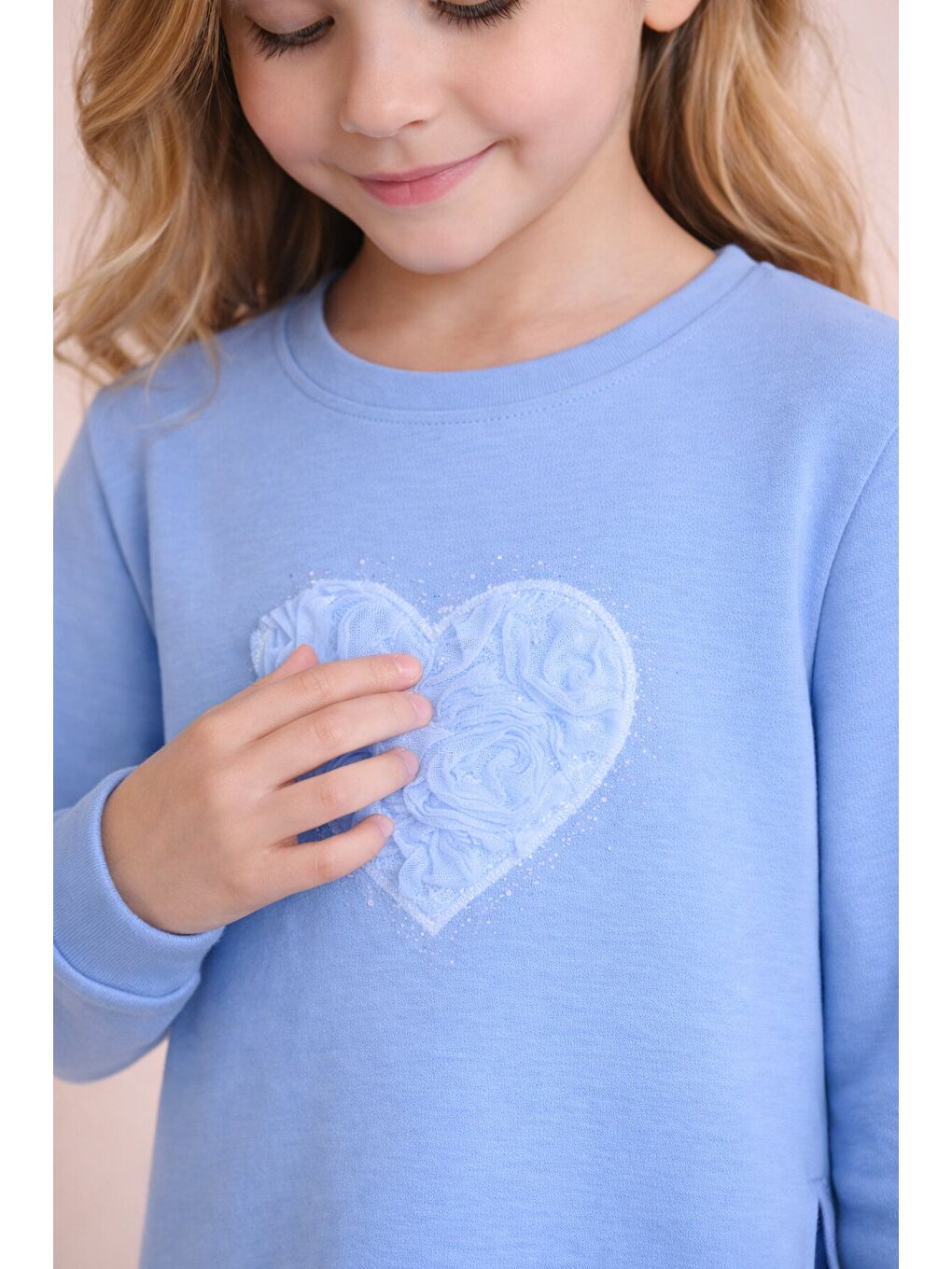 Mavi Gül Detaylı Geniş Paça Pantolonlu Kız Çocuk Badili 2li Takım 23731-2