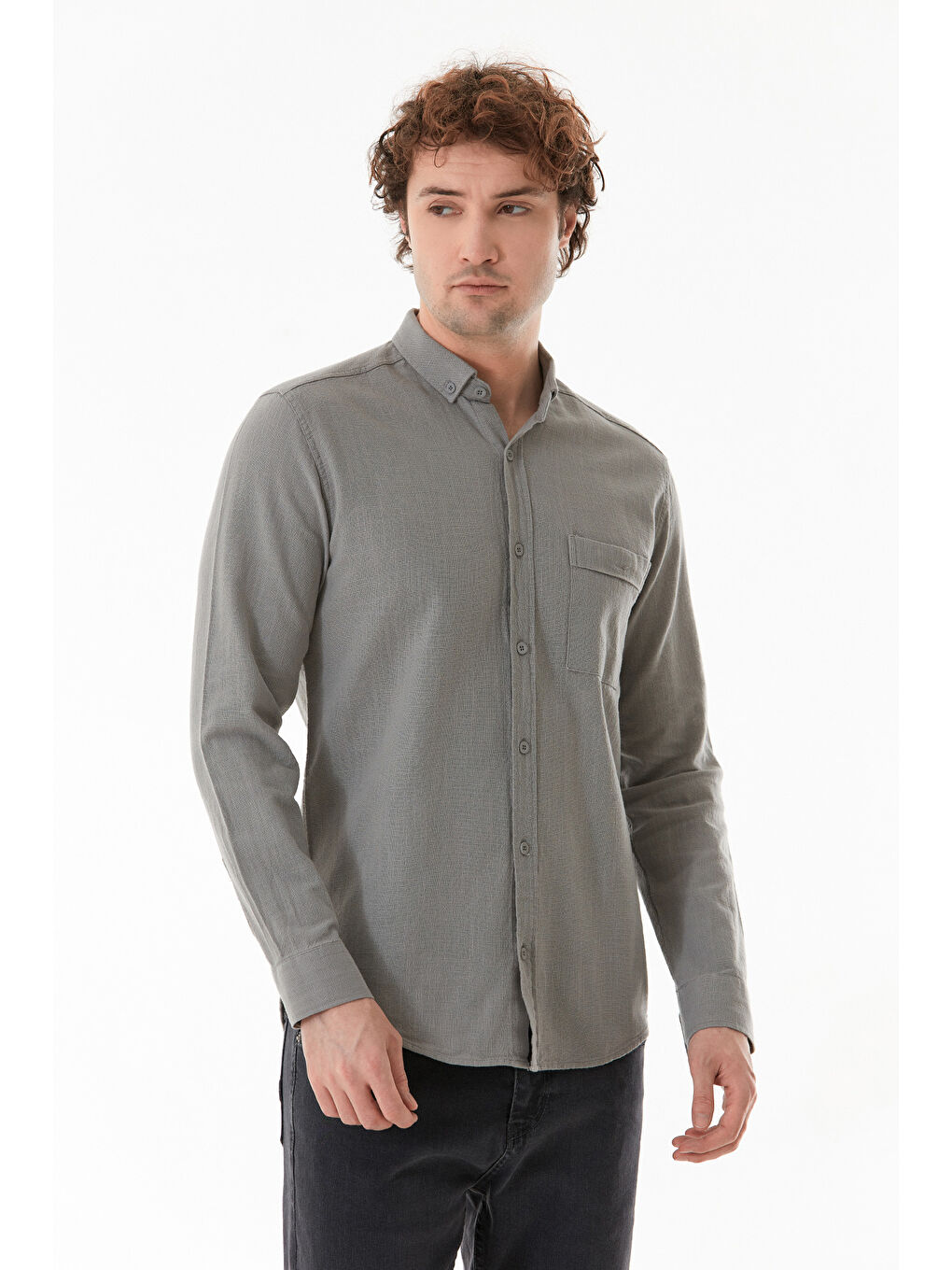 Gri Basic Tek Cepli Gömlek-2