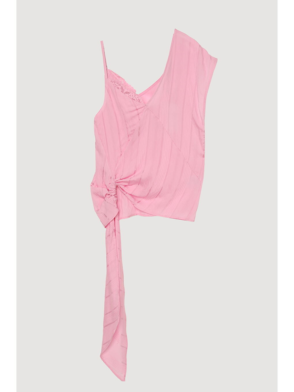 Dantel Detaylı İnce Çizgili Bluz Pembe-1