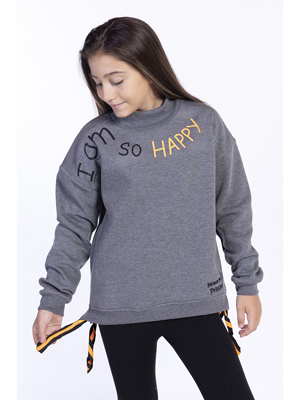 Antrasit Kız Çocuk Balıkçı Yaka İçi Pamuklu Sweatshirt