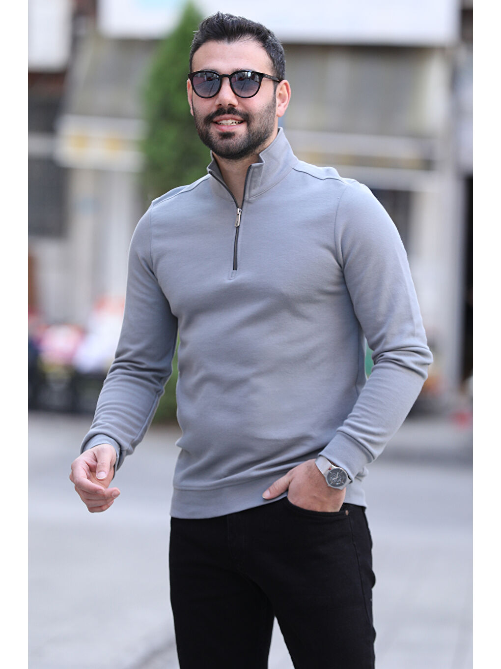 Mishar İtalia Gri Yarım Fermuarlı Erkek Sweatshirt - 1