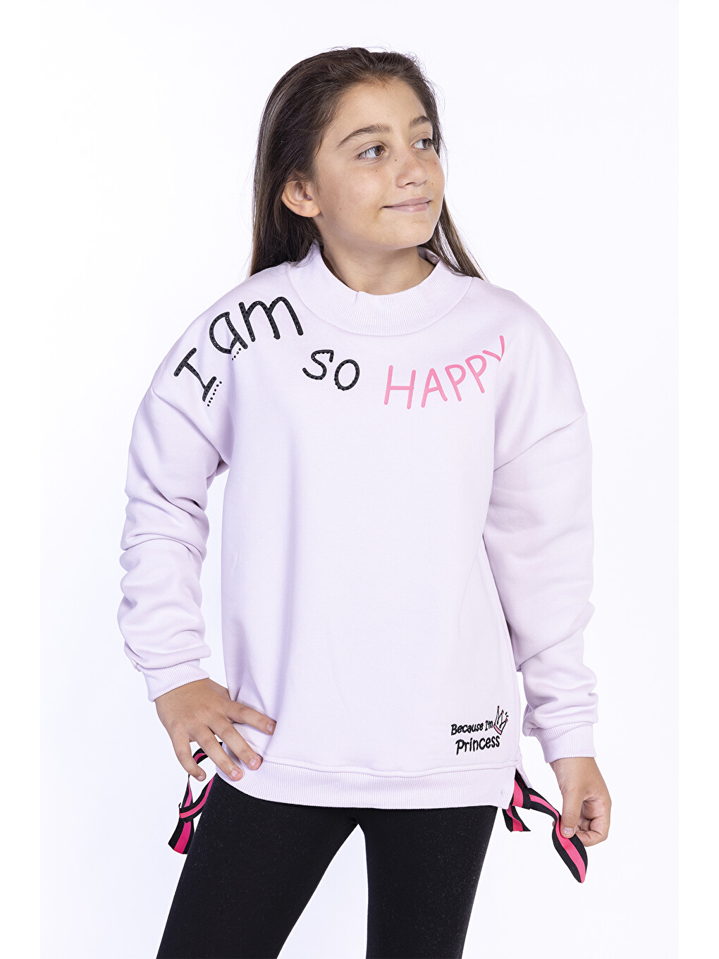 Pembe Kız Çocuk Balıkçı Yaka İçi Pamuklu Sweatshirt