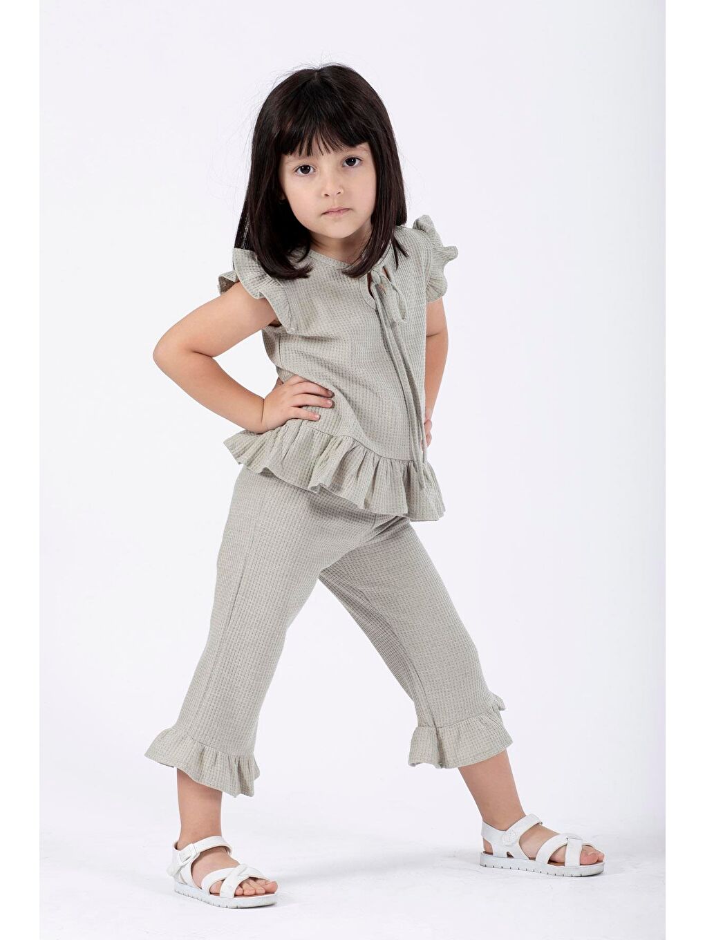 Yeşil Bisiklet Yaka Kız Çocuk İkili Takım-1