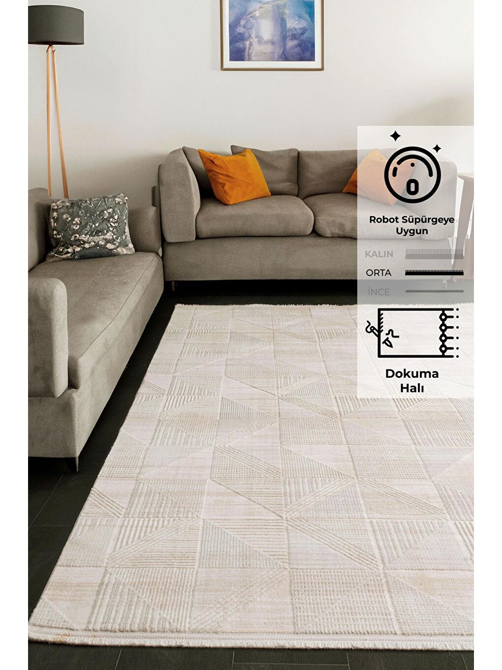 Elex 5211 Bej Renkli Salon Mutfak Oturma Odası Halısı Modern Dokuma Halı-80x150