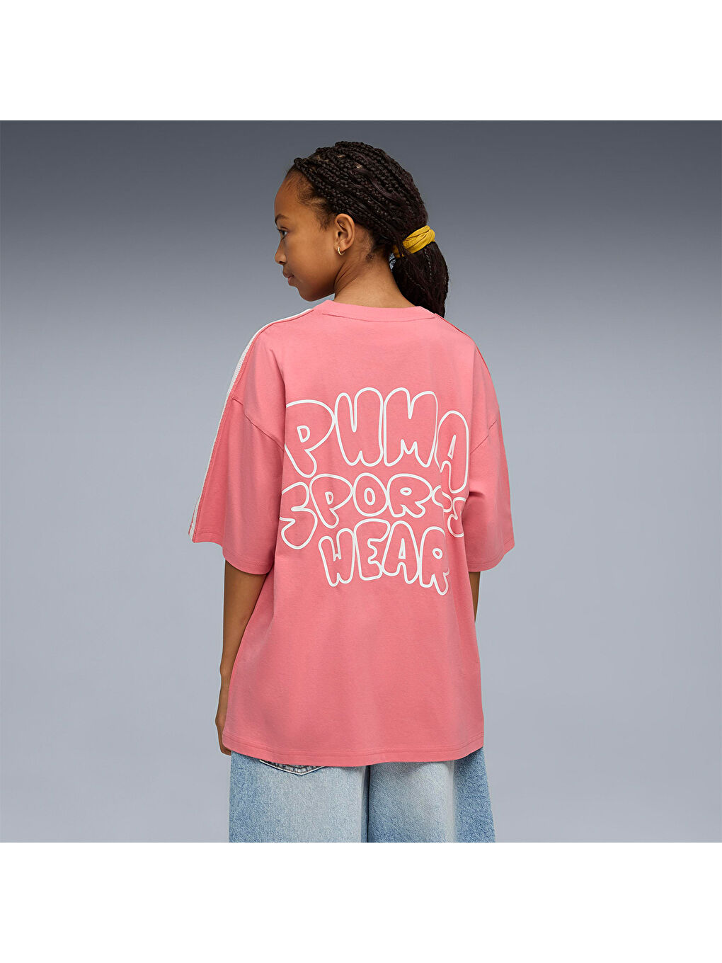 Oversized Graphic Kız Çocuk Pembe Tişört-1