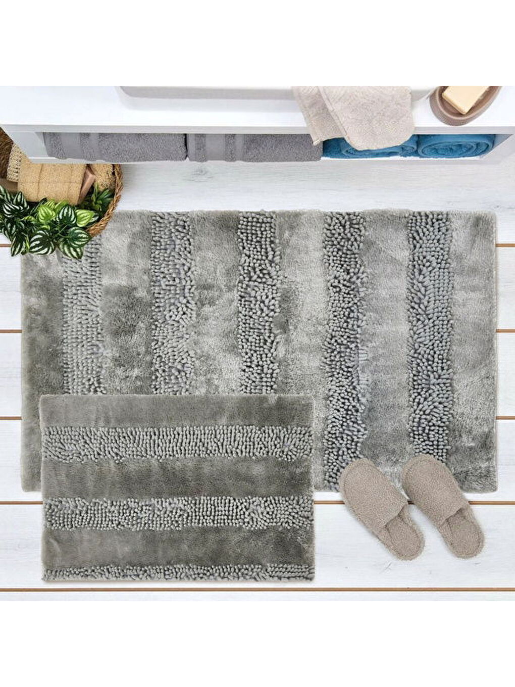 Soft Line 2'li Banyo Paspası - Gri - 60x90 cm + 45x60 cm