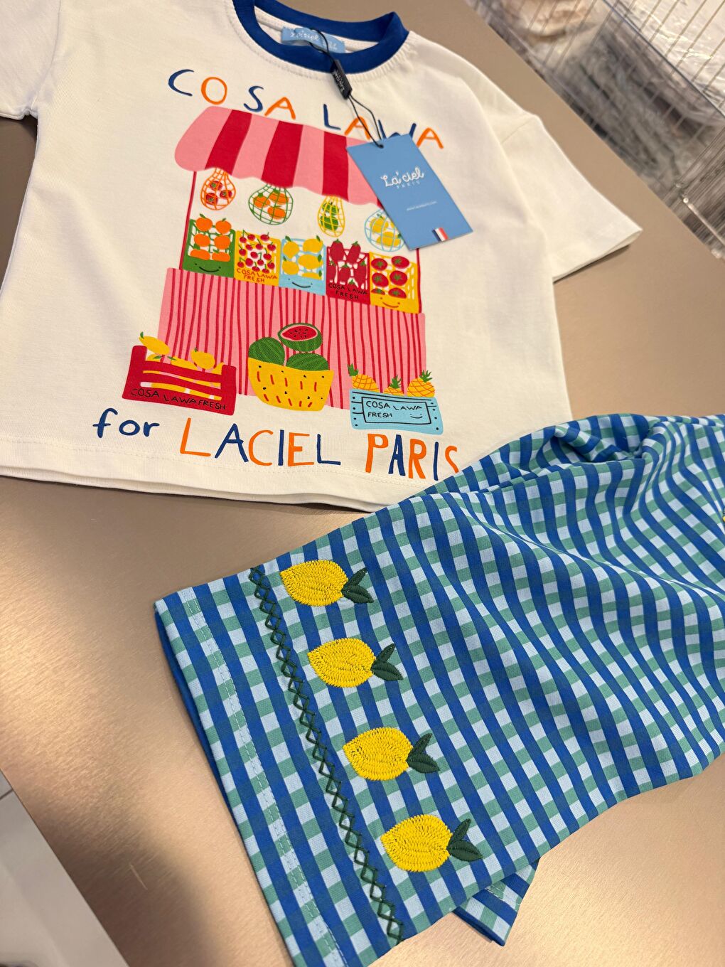 Beyaz Kız Çocuk Pamuklu Baskılı T-Shirt Limon Nakışlı Pantolon Takım-1