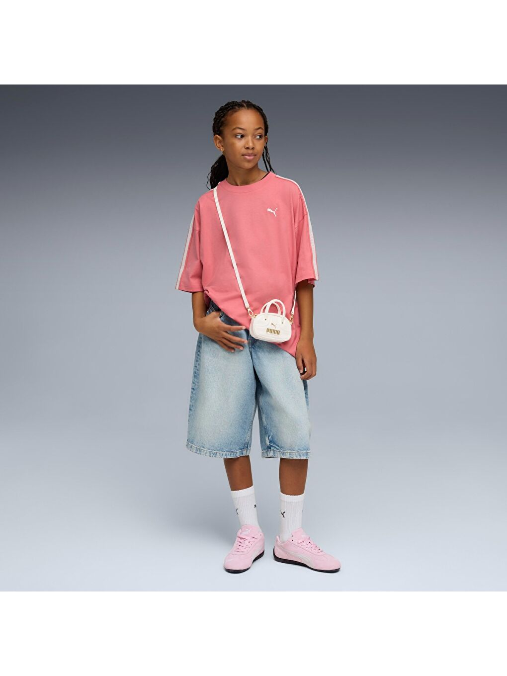 Oversized Graphic Kız Çocuk Pembe Tişört-2