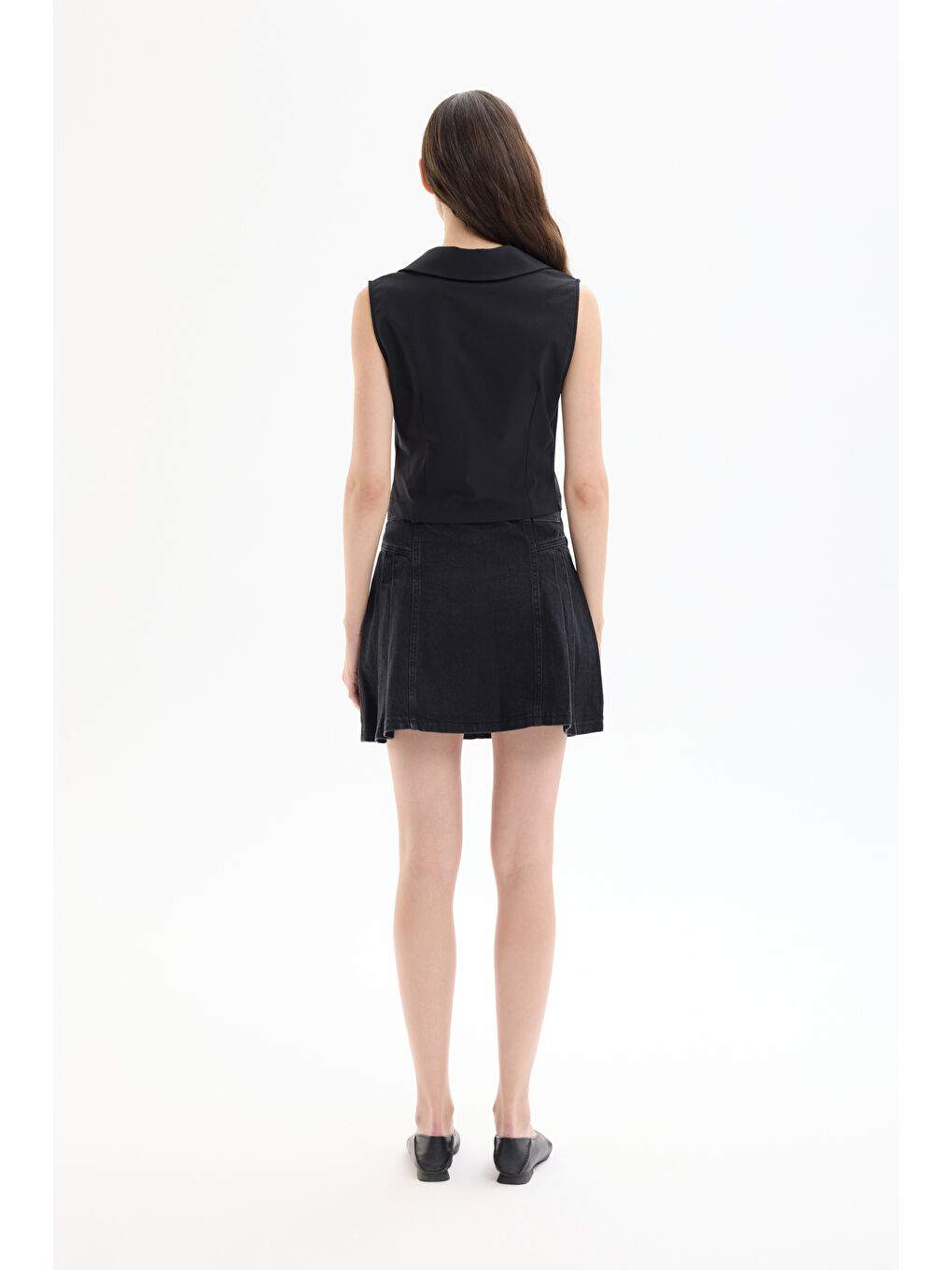 Fermuarlı Kolsuz Bluz Siyah-4