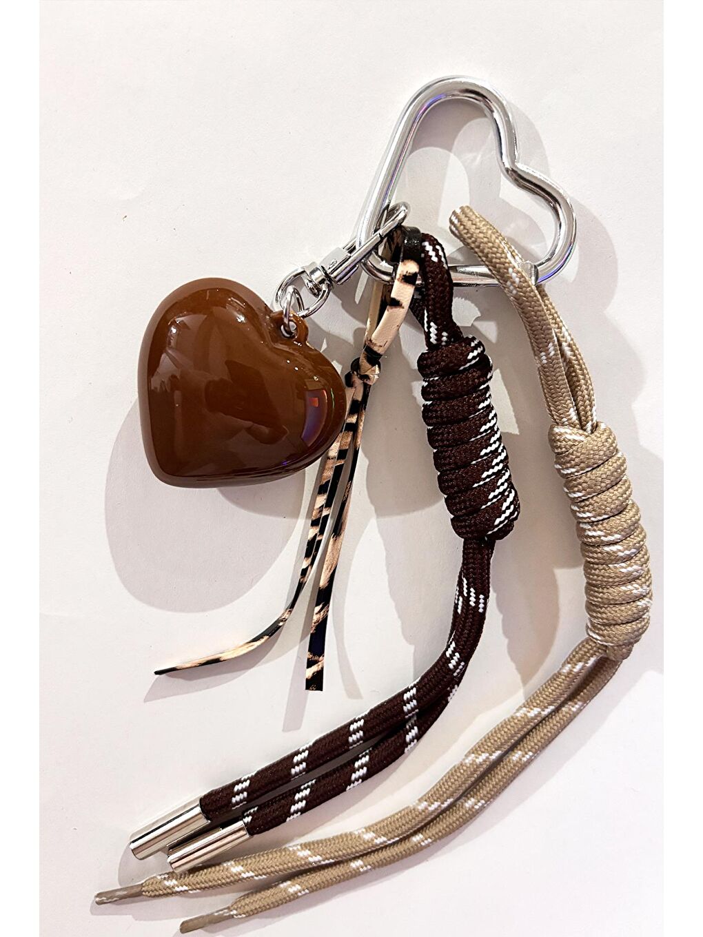 Kalp Charm, Karabina ve İp Sallantılı Anahtarlık Çanta Süsü-4