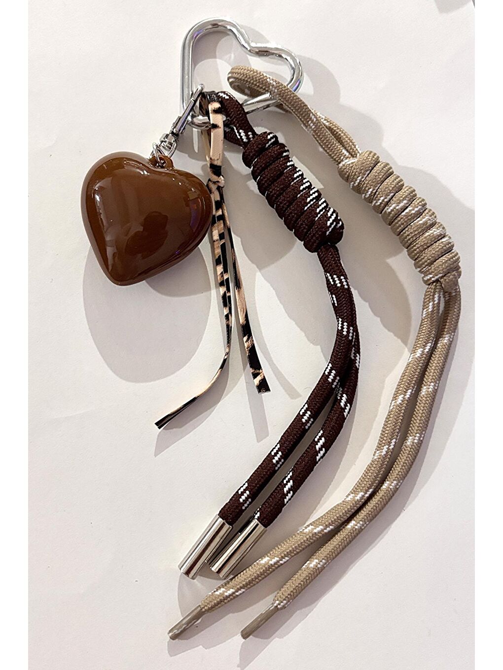 Kalp Charm, Karabina ve İp Sallantılı Anahtarlık Çanta Süsü-5