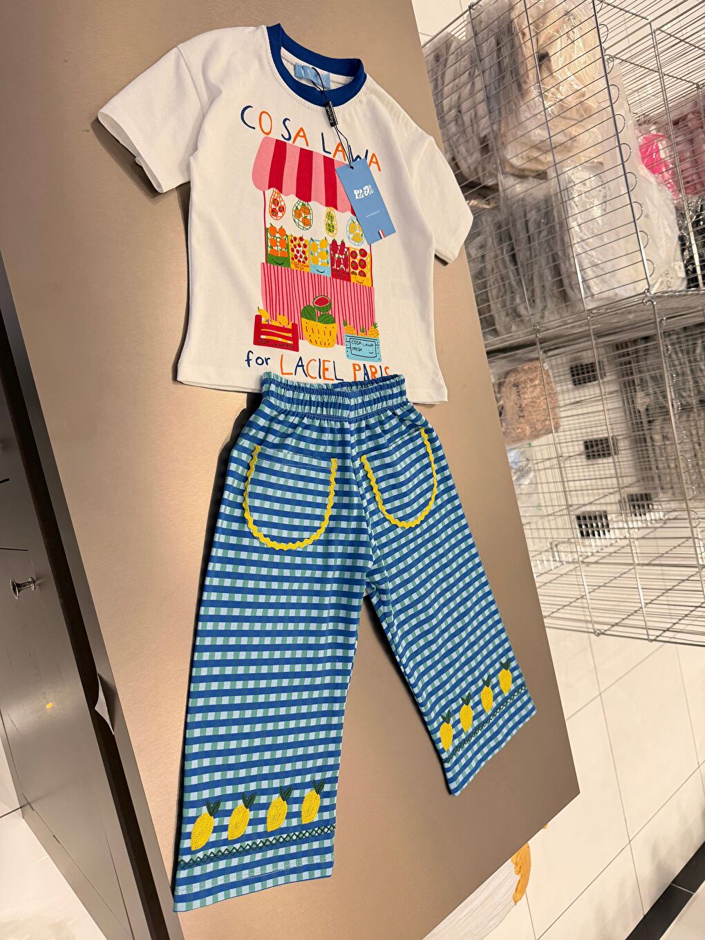 Beyaz Kız Çocuk Pamuklu Baskılı T-Shirt Limon Nakışlı Pantolon Takım-4