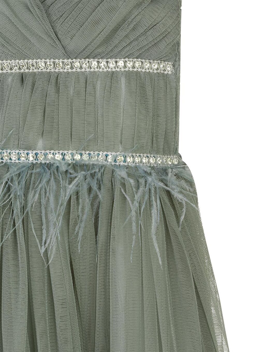 Girls Beli Taşlı Tüylü 6-14 Yaş Abiye - Yeşil 10-11 Yaş-1