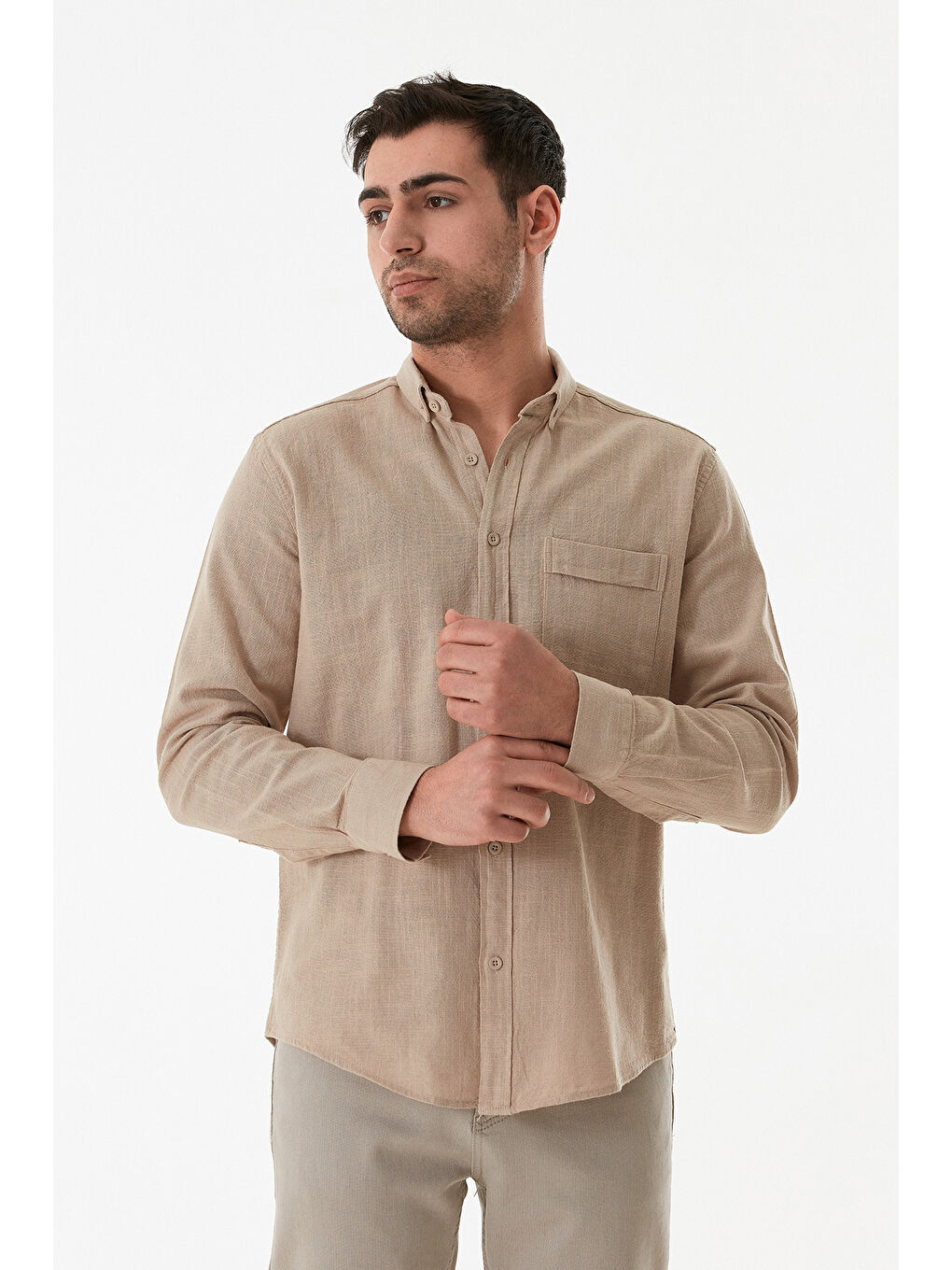 Bej Basic Tek Cepli Gömlek-1