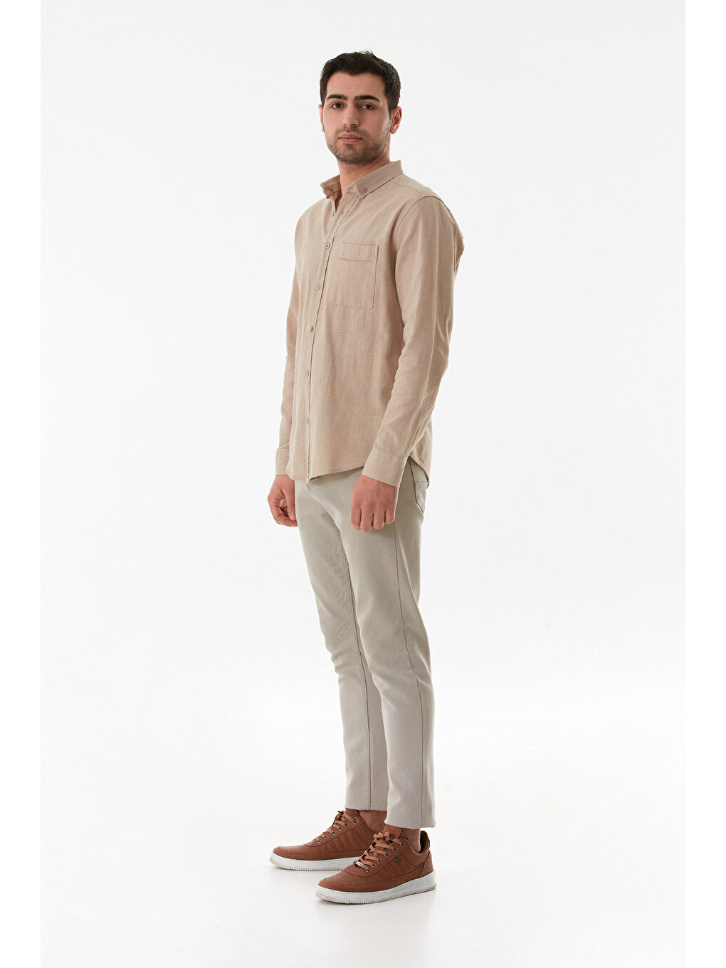 Bej Basic Tek Cepli Gömlek-2