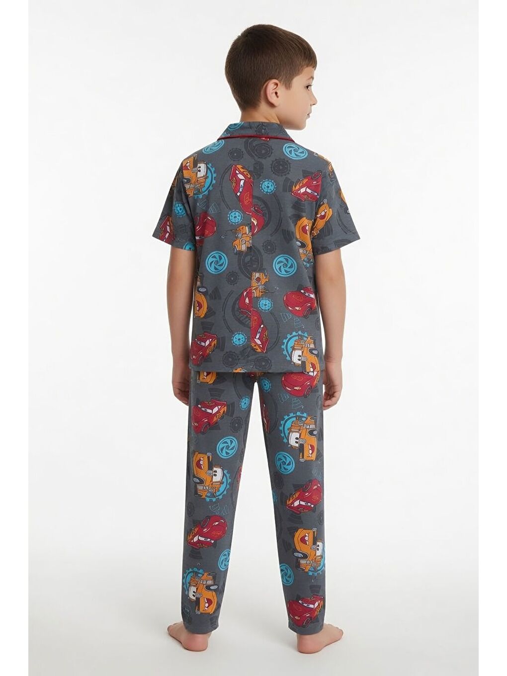 Gri Yarış Arabası Desenli Erkek Çocuk Pijama Takımı 24009-4