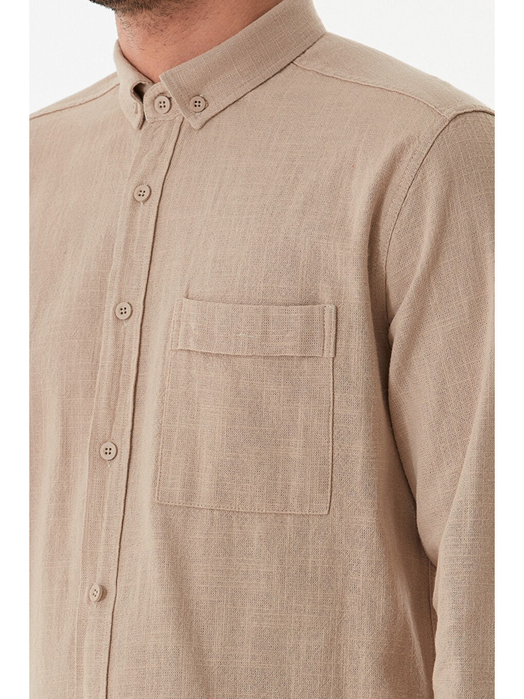 Bej Basic Tek Cepli Gömlek-4