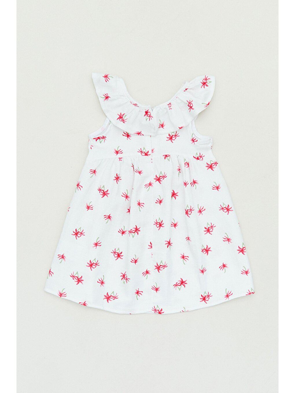 Ekru Palmiye Baskılı Bebe Yaka Kız Çocuk Elbise-1