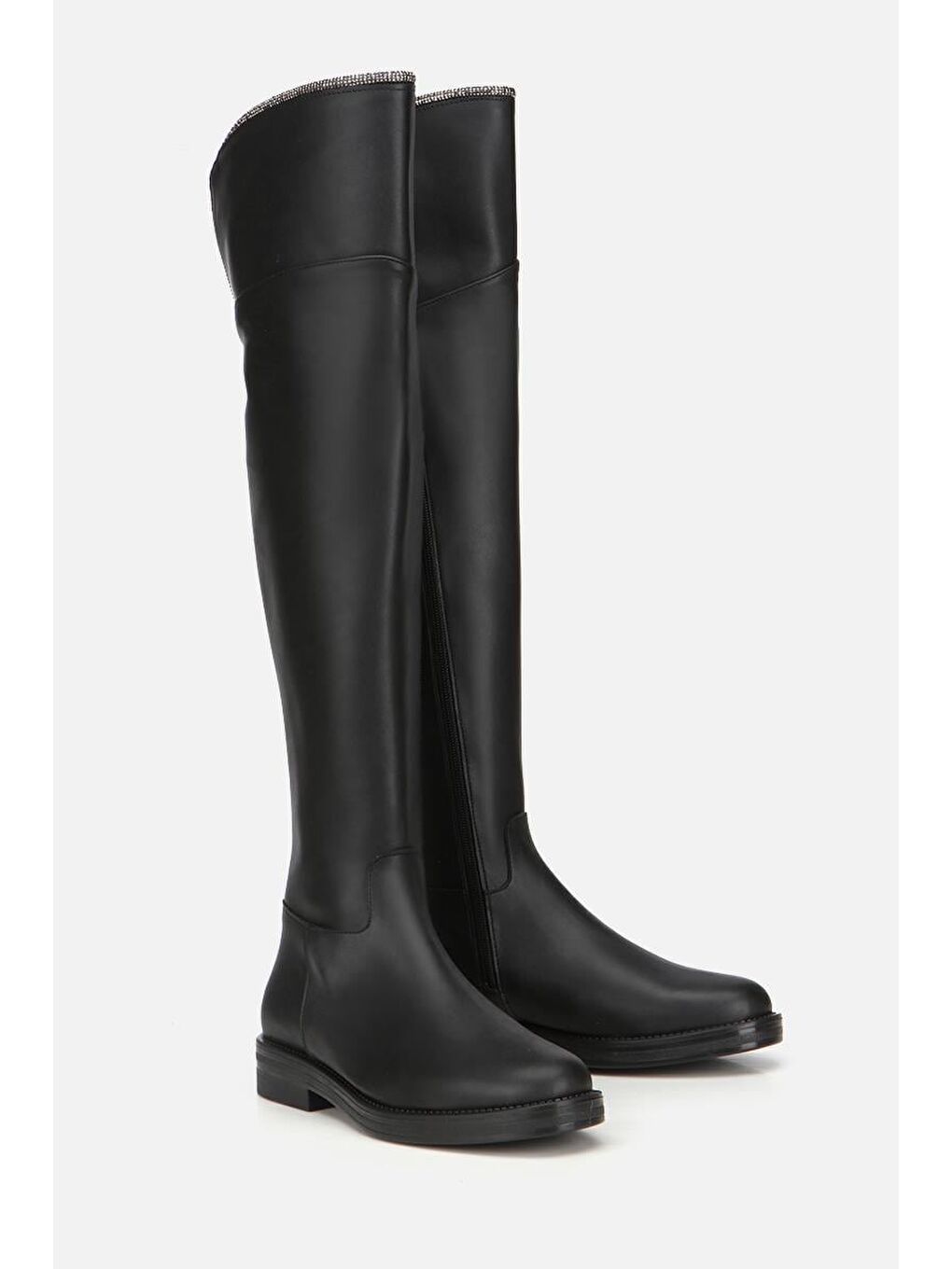 Kadın Siyah Taşlı Düz Çizme-1