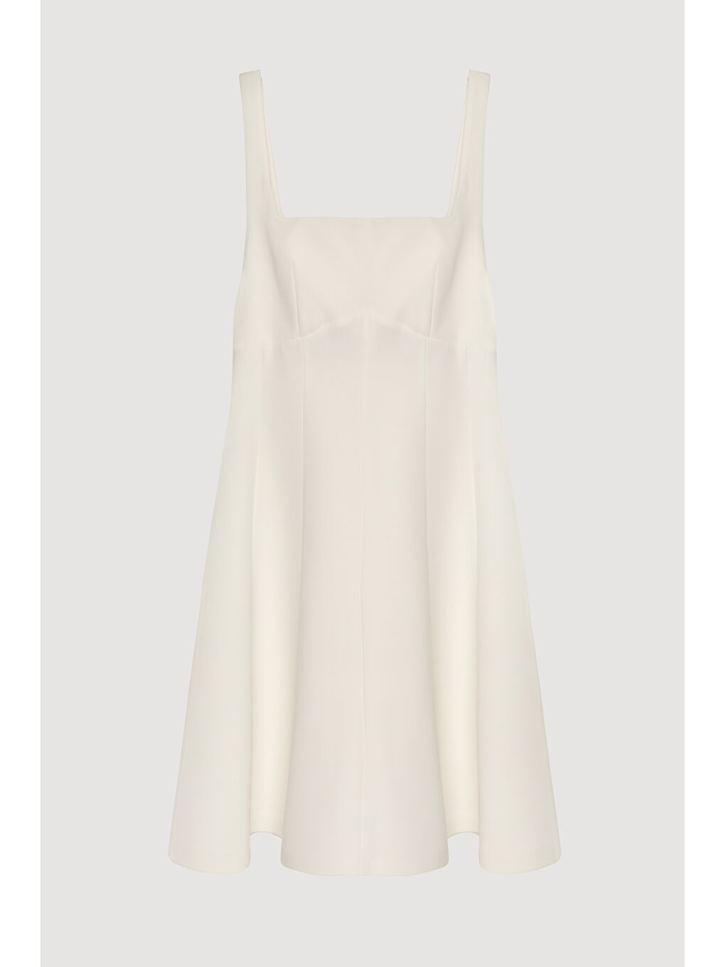 Sırtı Kurdele Detaylı Kare Yaka Mini Elbise Ekru-1