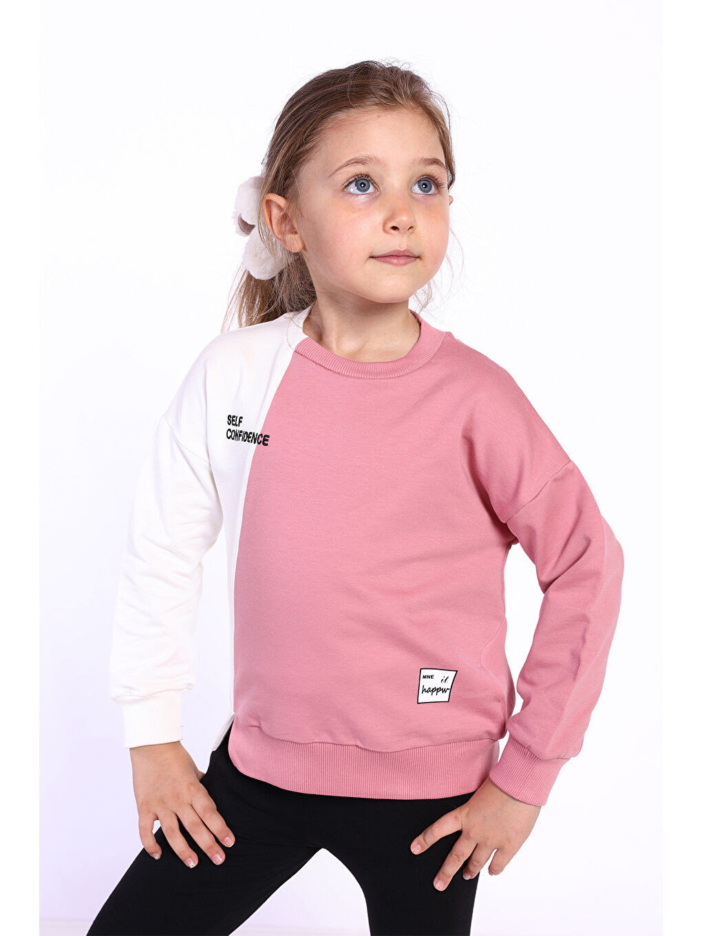 Pembe Kız Çocuk Blok Kesikli Sweatshirt