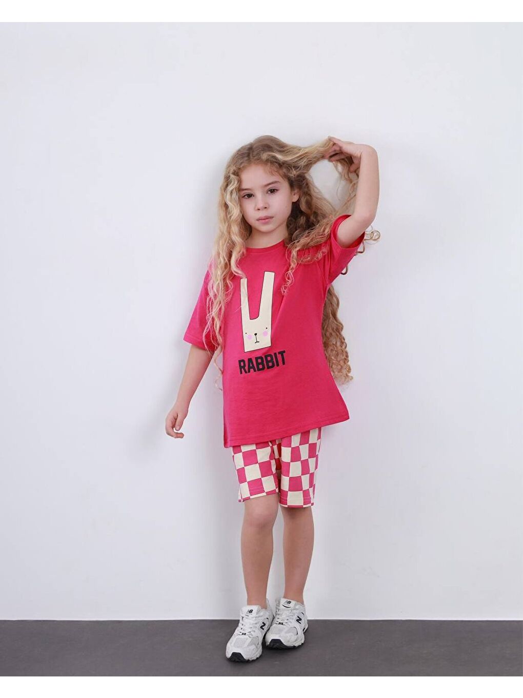 Fuşya Kız Çocuk Ekose Desenli Şort T-Shirt Alt Üst Takım