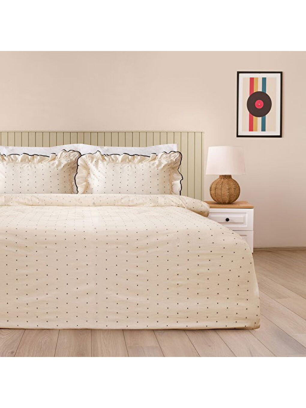 Ekru Soft Volute Çift Kişilik Nevresim Takımı - Krem