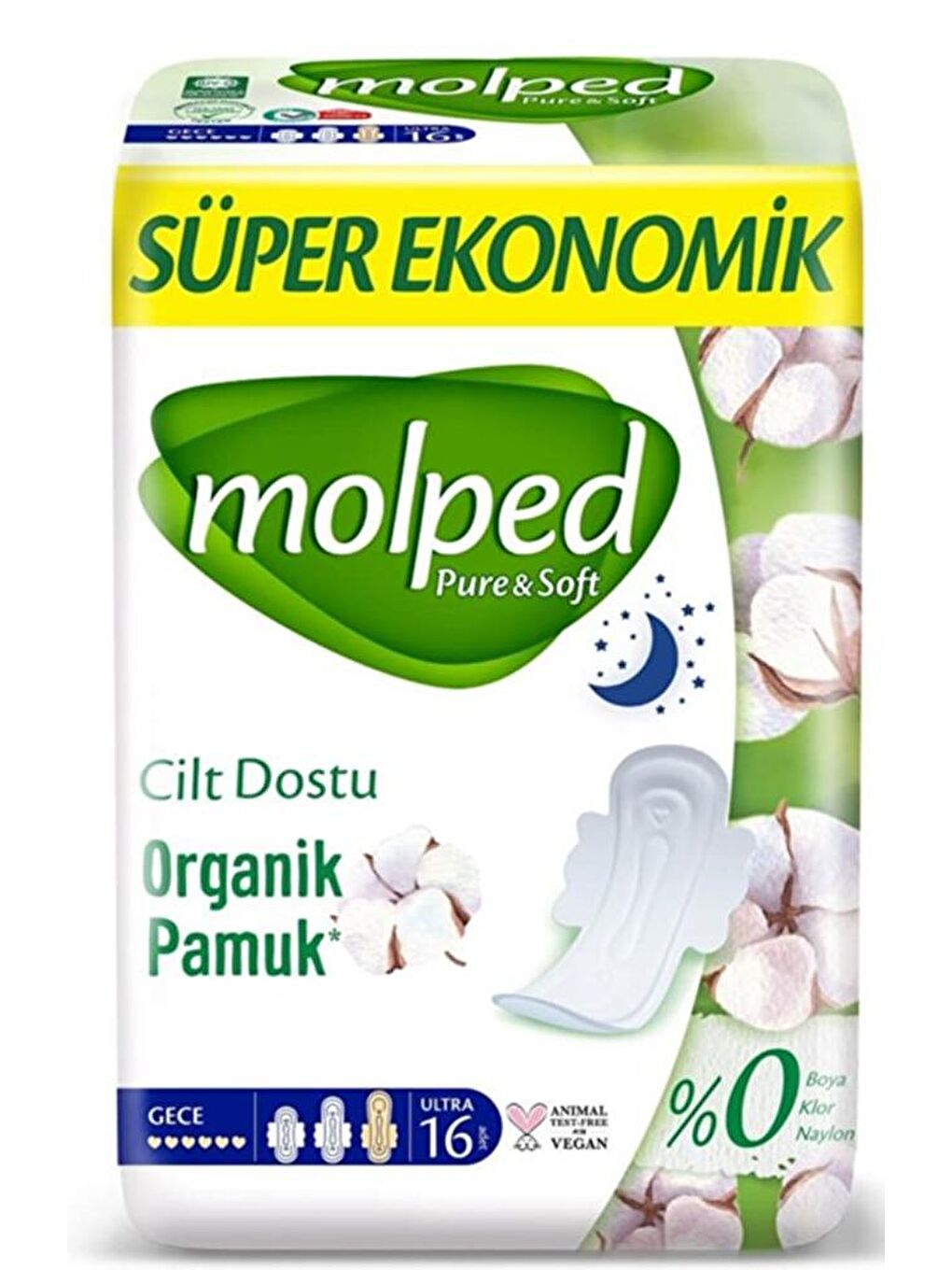 Molped Renksiz Pure & Soft Gece Süper Ekonomik Ped 16 lı