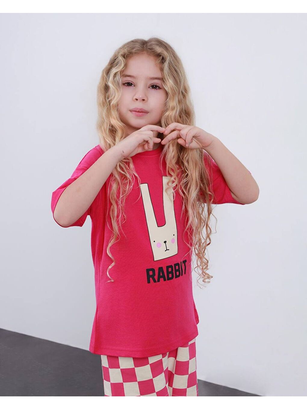 Fuşya Kız Çocuk Ekose Desenli Şort T-Shirt Alt Üst Takım-2