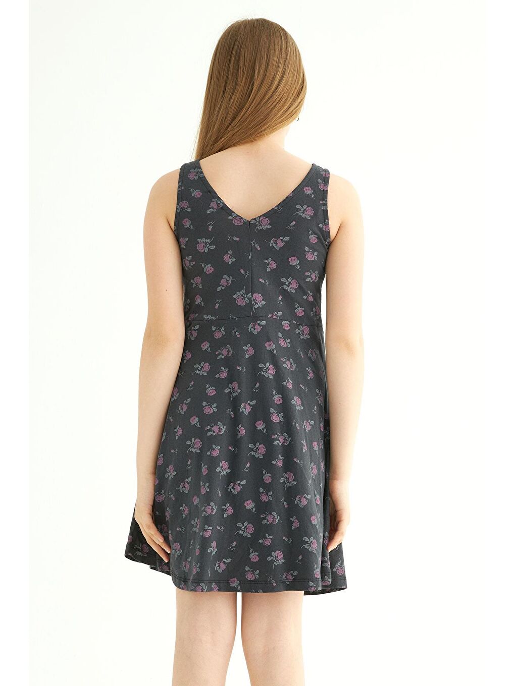 Siyah Yuvarlak Yaka Kız Çocuk Elbise-4