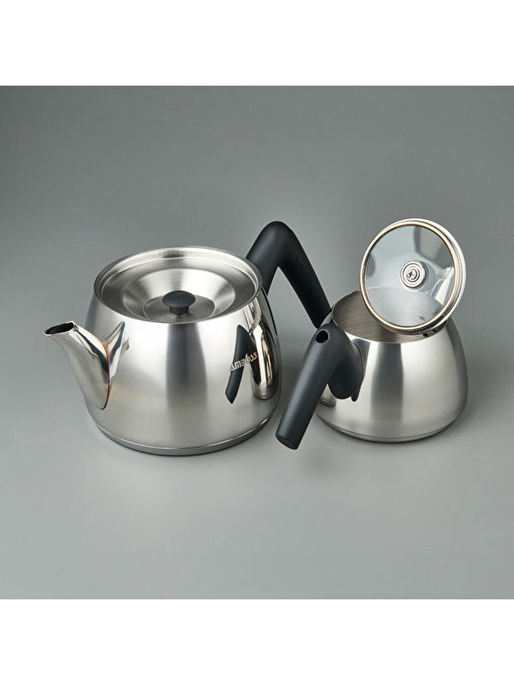 Gri Aquamarine Orta Boy Çaydanlık - Inox / Siyah - 1 lt + 2,1 lt-1