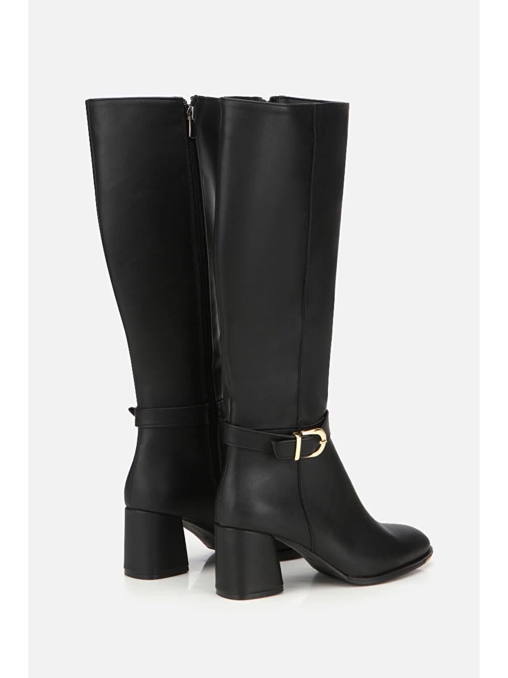 Kadın Siyah Kemer Detaylı Topuklu Çizme-2