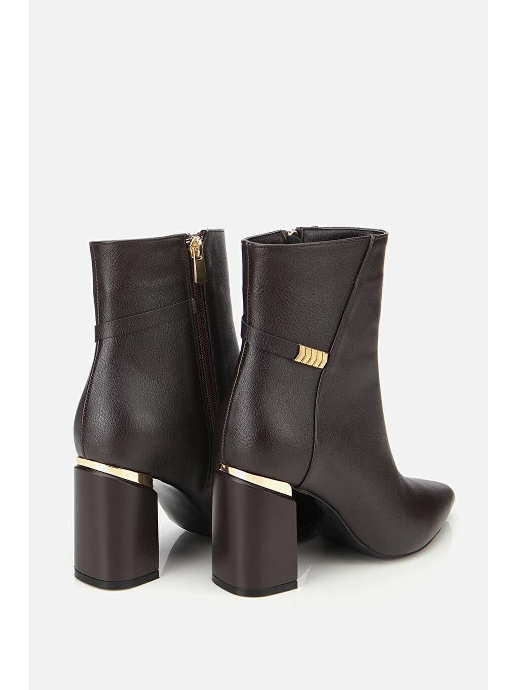 Kadın Kahverengi Fermuarlı Kalın Topuklu Bot-3