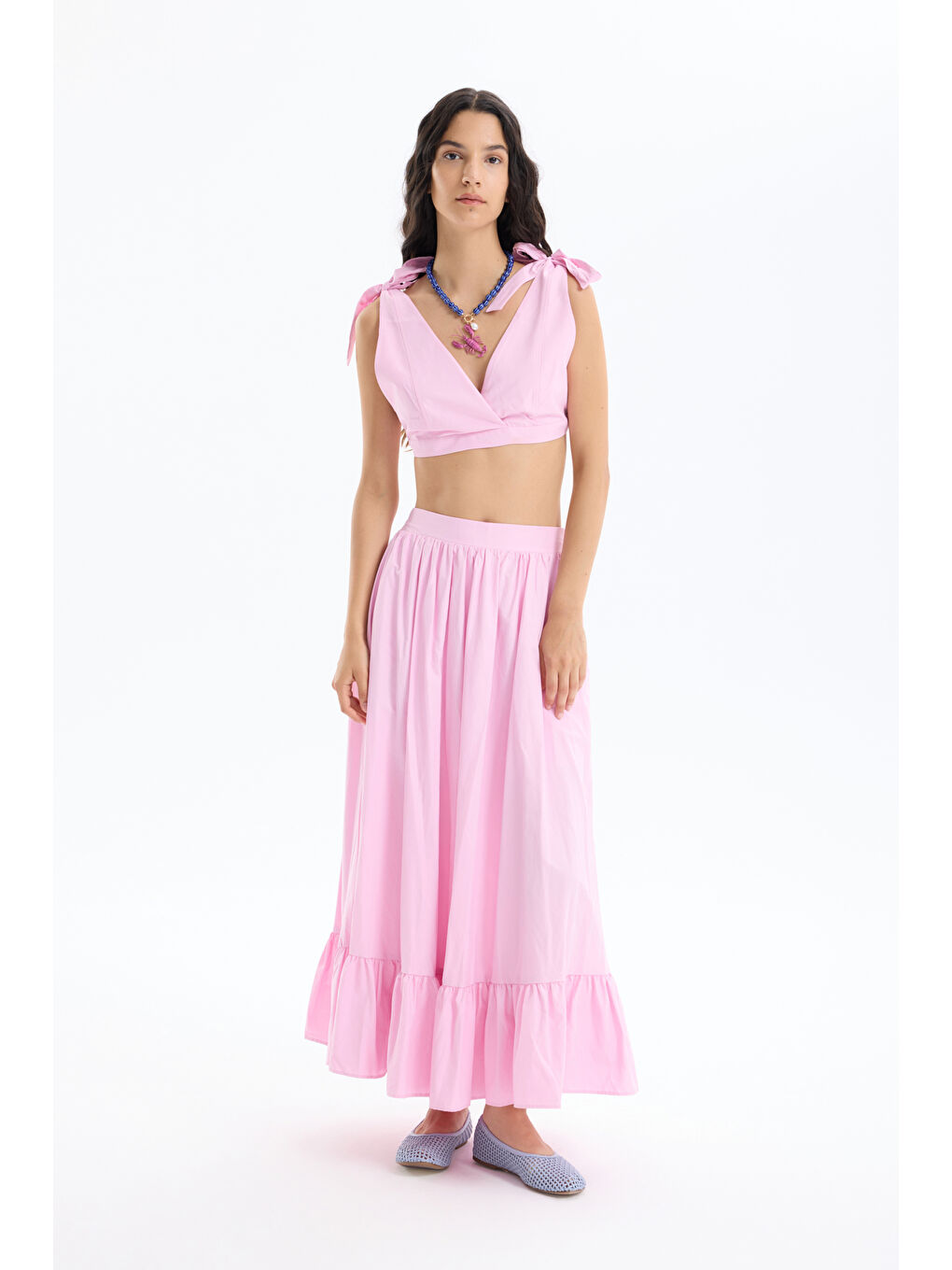 Bağlama Detaylı Kruvaze Büstiyer Bluz Pembe-3