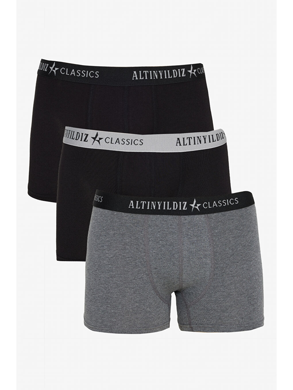 Erkek Siyah-Gri Standart Fit Modal Pamuk Desenli Esnek 3'lü Boxer Paketi