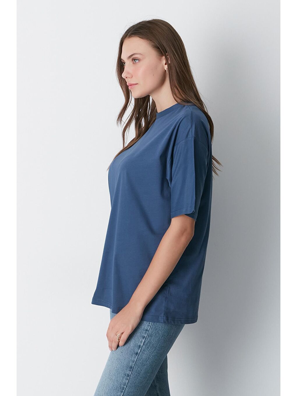 Bisiklet Yaka Kısa Kol 2'Li Casual Basic T-Shirt 961 İndigo/Gri-6