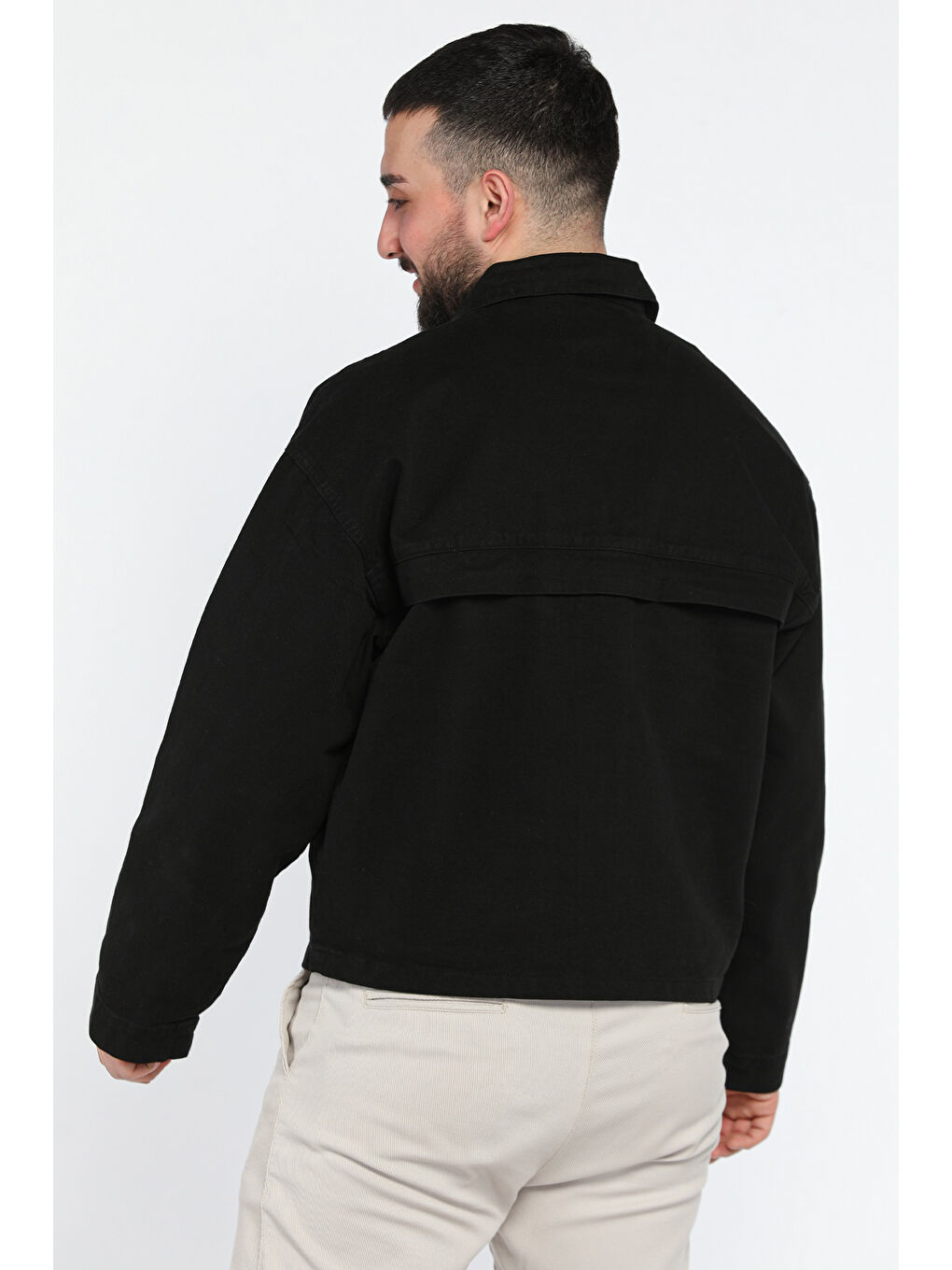 Siyah Erkek Ön Fermuarlı Oversize Ceket-2