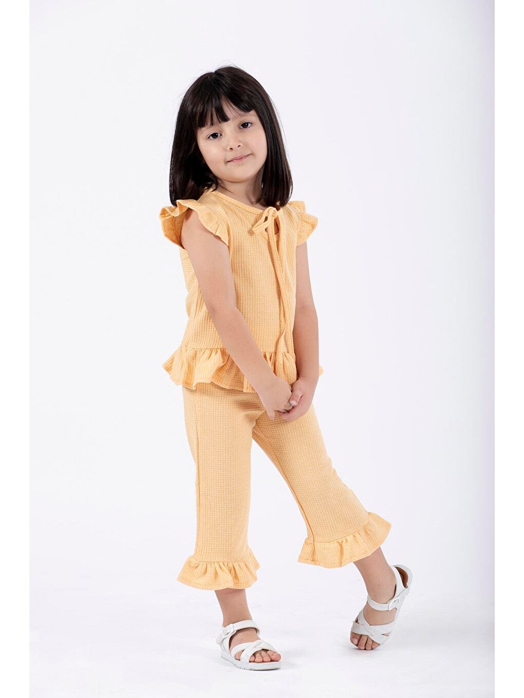 Sarı Bisiklet Yaka Kız Çocuk İkili Takım-1