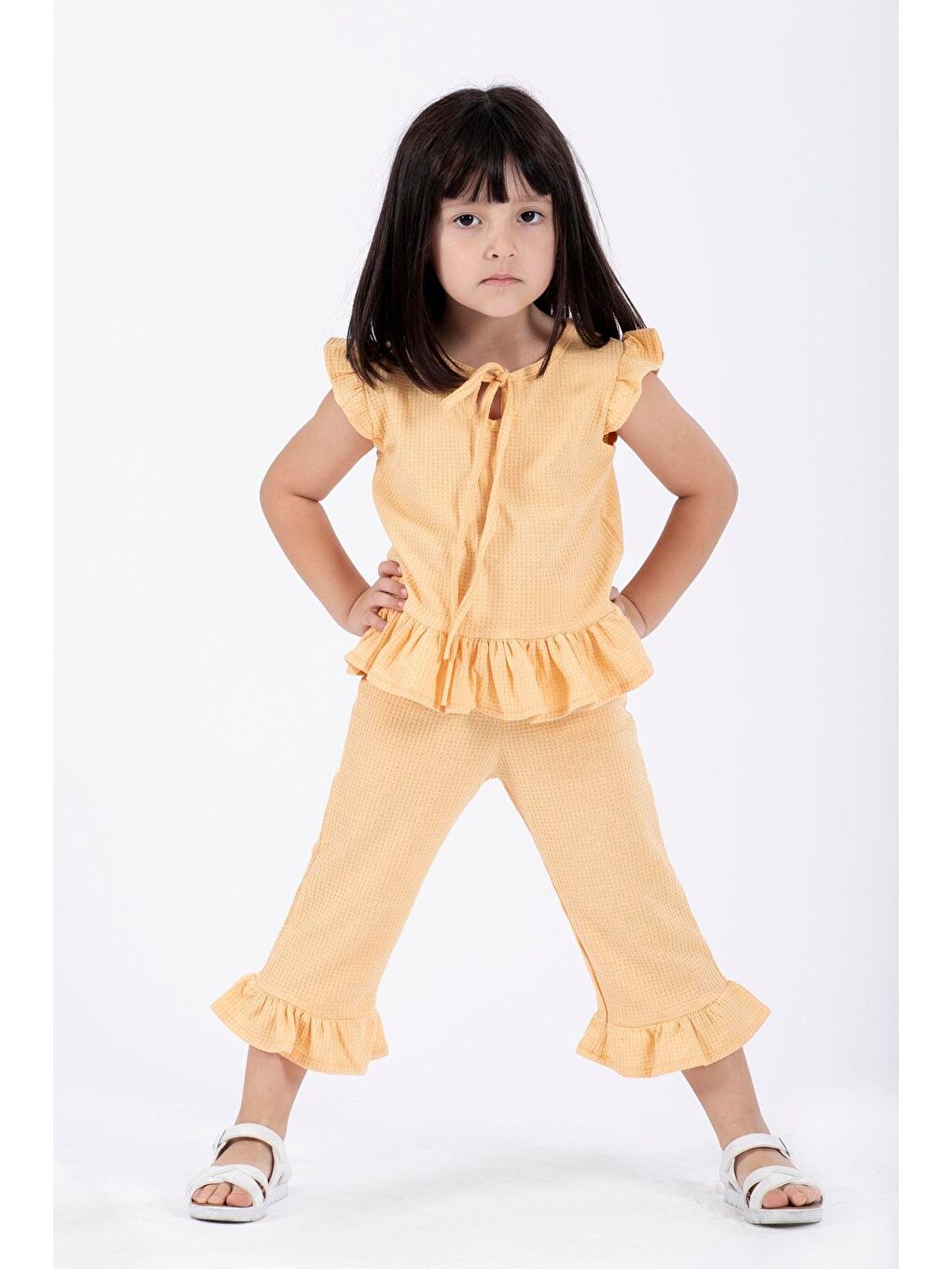 Sarı Bisiklet Yaka Kız Çocuk İkili Takım-3