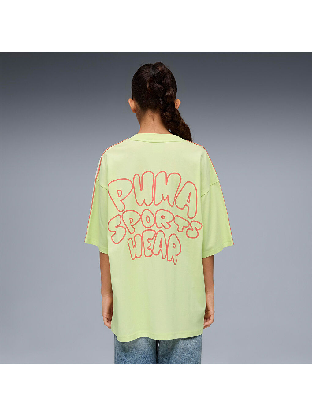 Oversized Graphic Kız Çocuk Yeşil Tişört-1