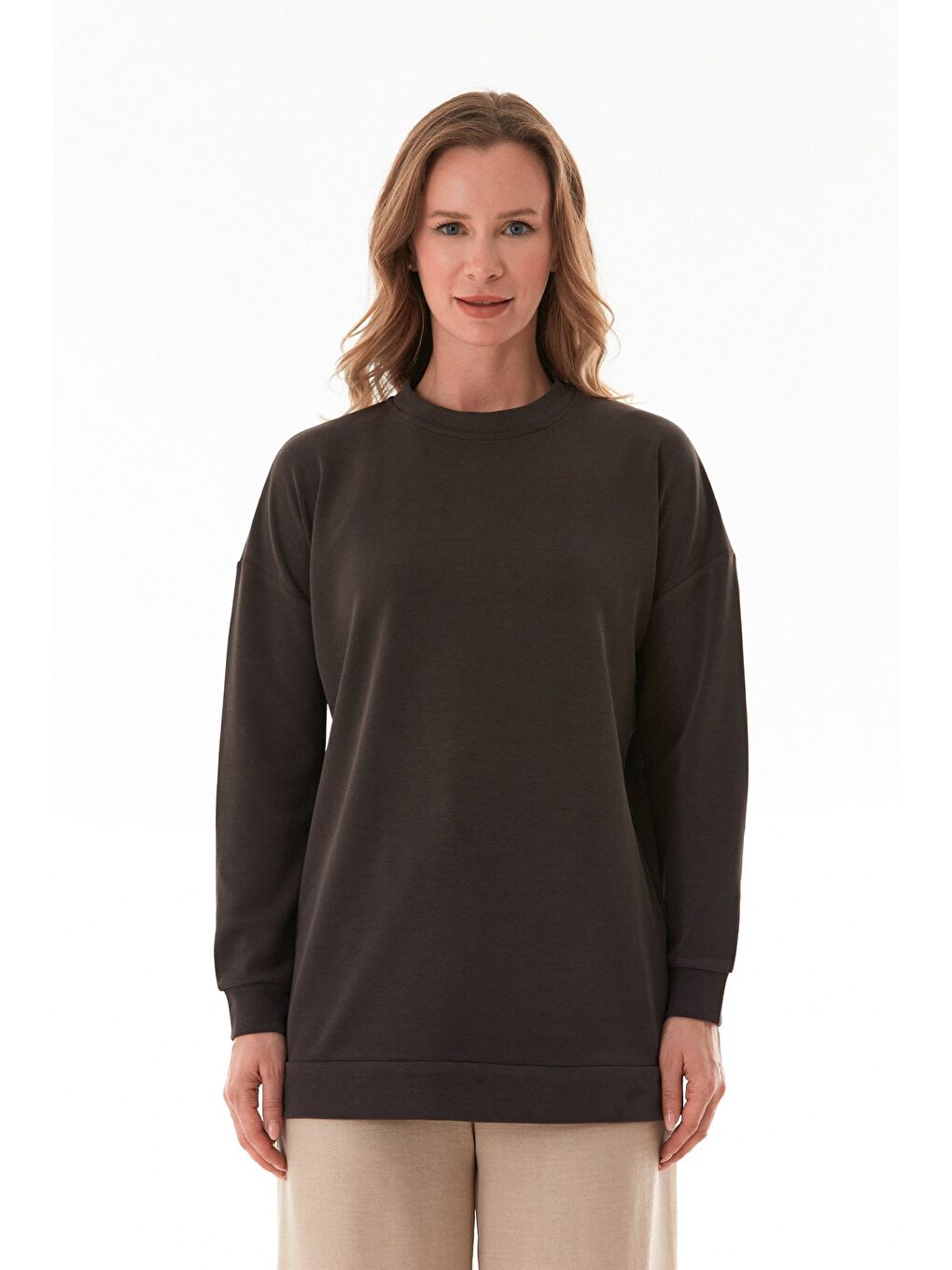 Kahverengi Basic Bisiklet Yaka Modal Tunik