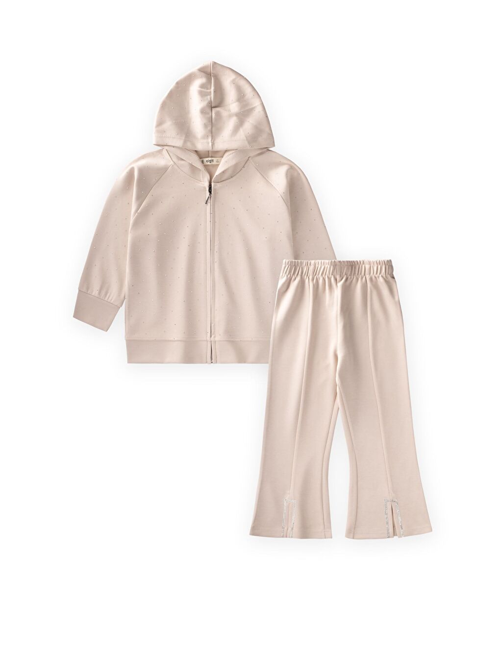 Fermuarlı Modal Taşlı Takım 3-8 Yaş Bej