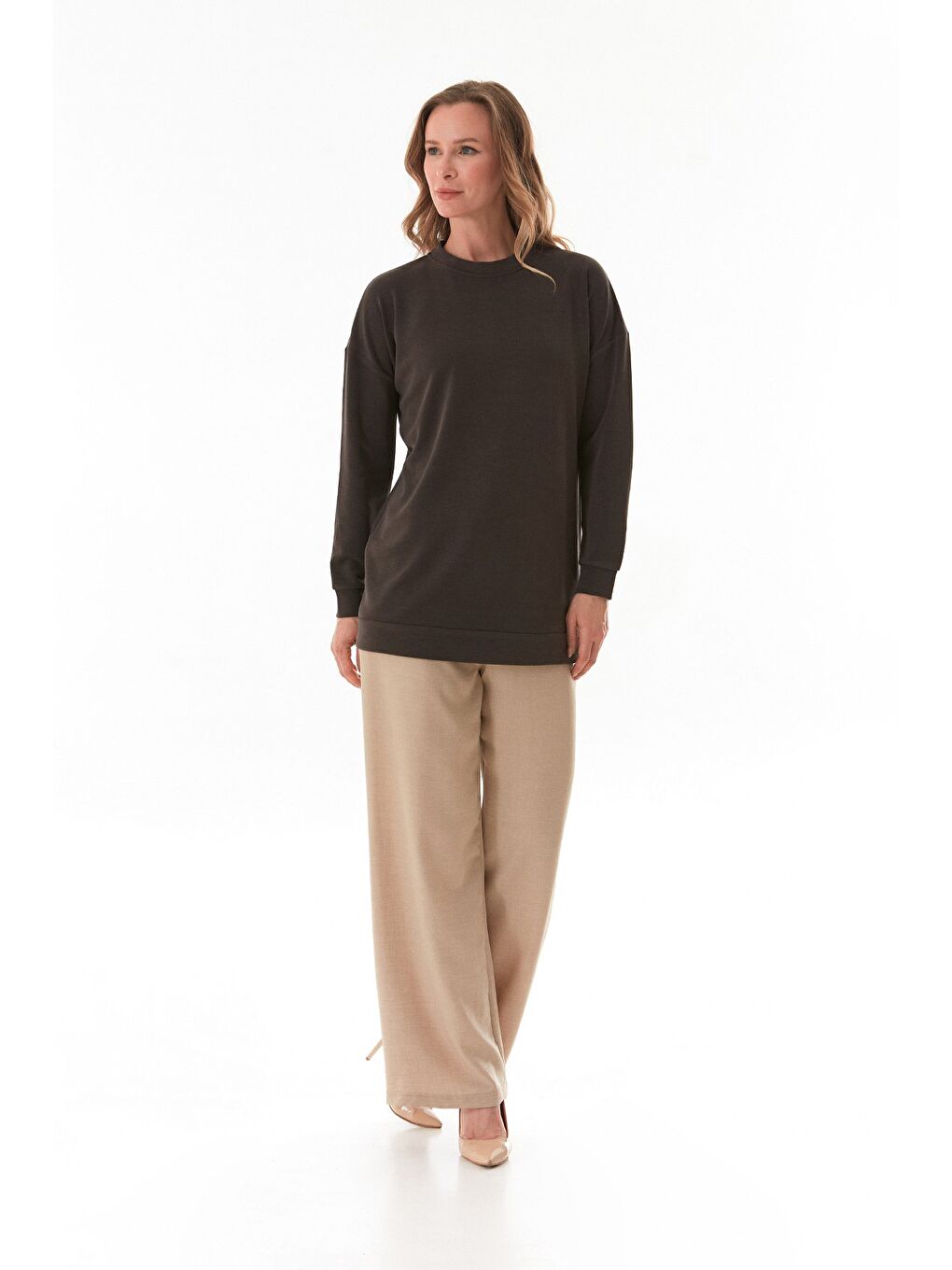 Kahverengi Basic Bisiklet Yaka Modal Tunik-1